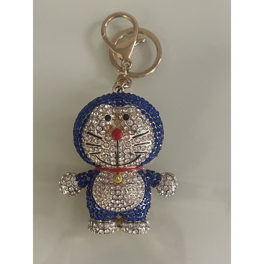 Betsy Johnson Blue Crystal Cartoon Character Keychain Necklace Rhinestones